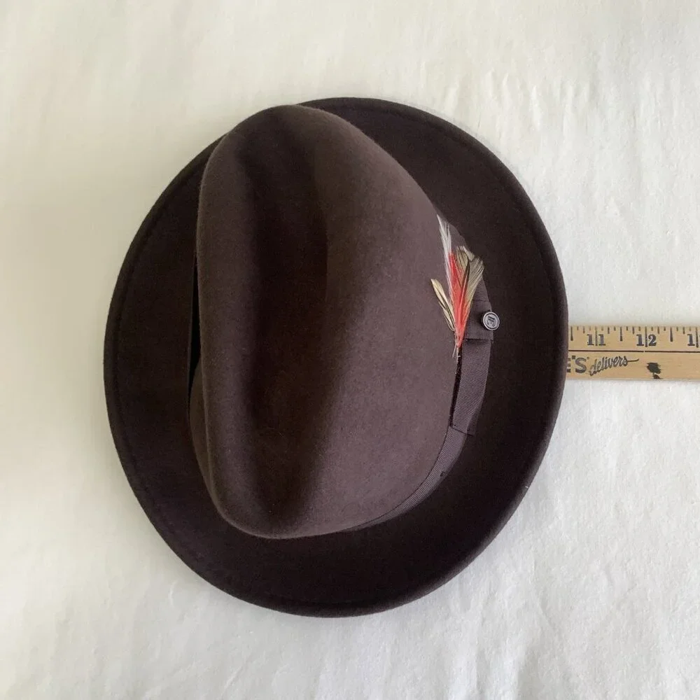 Jaxon Homburg Godfather Fedora Style Hat Men's 100% Wool Felt Dark Brown Large